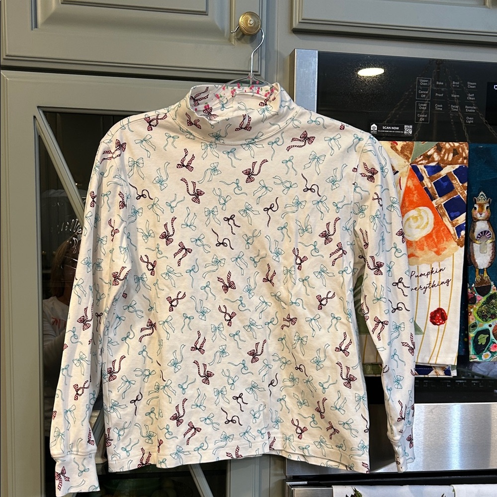 Lands' End Holiday Bow Mock Turtleneck Small Cottagecore